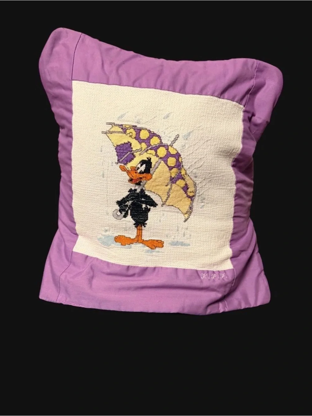Daffy Duck Lavender Decorative Throw Pillow with Embroidered Cartoon Panel